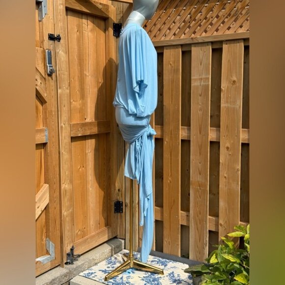 🆕 RAT & BOA 🧿 NWOT Freja Slinky Baby Blue Tie-Waist T-Shirt Mini Dress, Sz L - Picture 8 of 16